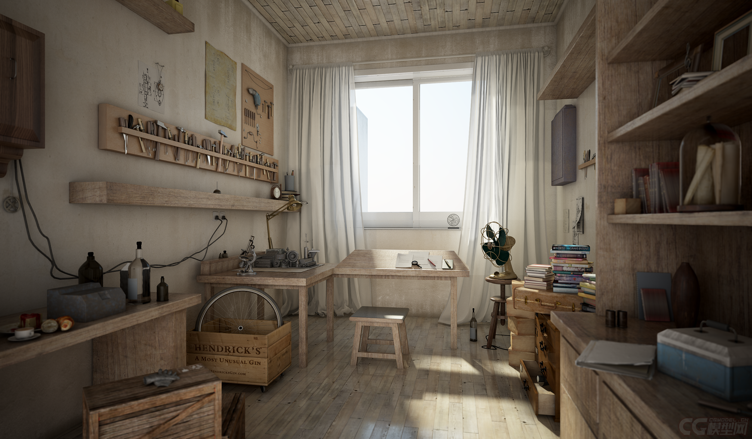 怀旧工作房间_icytea作品_场景自然场景_cg模型网