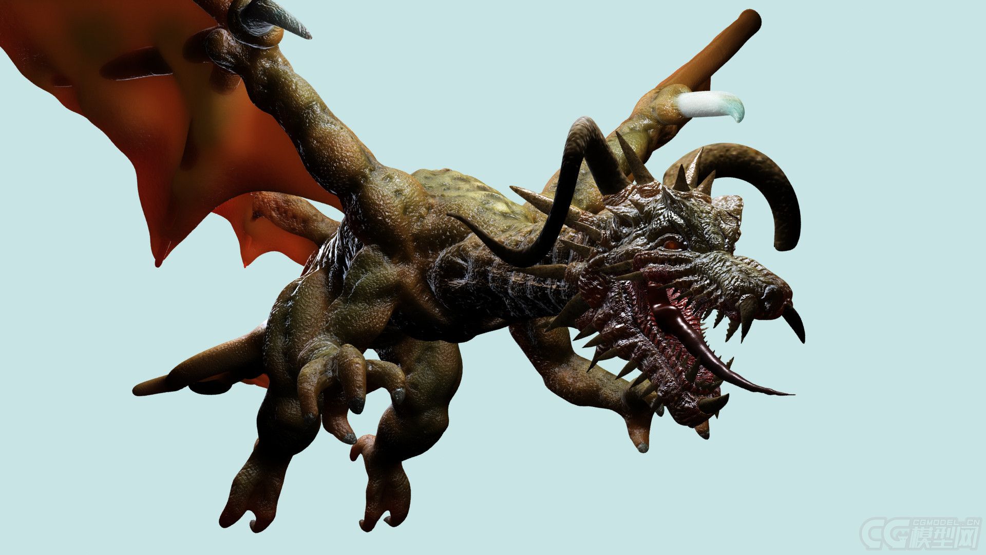 【西方龙】绿色森系西方角龙模型