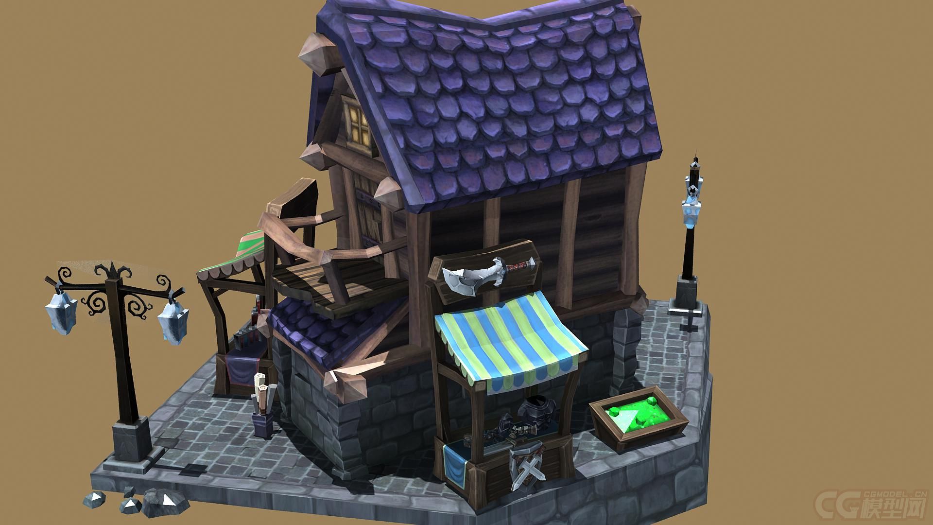 游戏场景房子单个建筑系列 06_ayao作品_场景自然场景_cg模型网