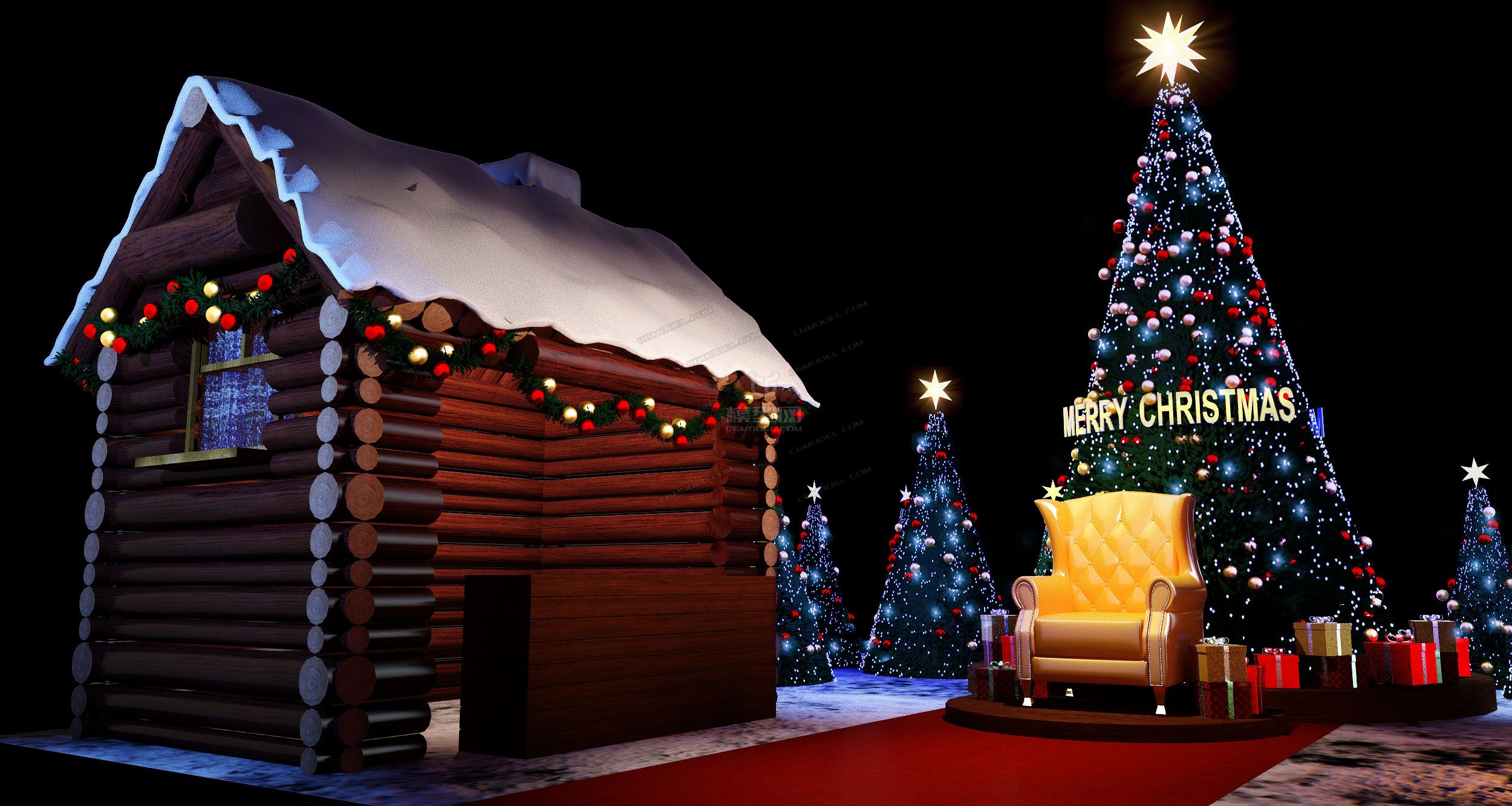圣诞 木屋 壁炉