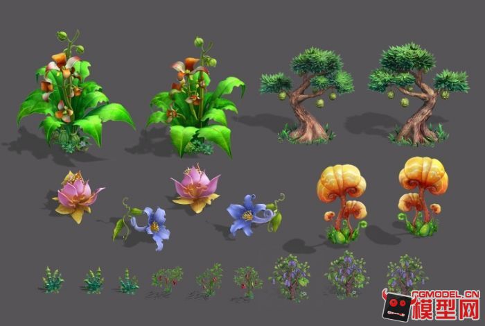 游戏美术素材/ 精致魔幻q版 植物素材 psd精细分层文件