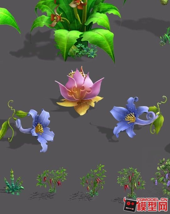 游戏美术素材/ 精致魔幻q版 植物素材 psd精细分层文件