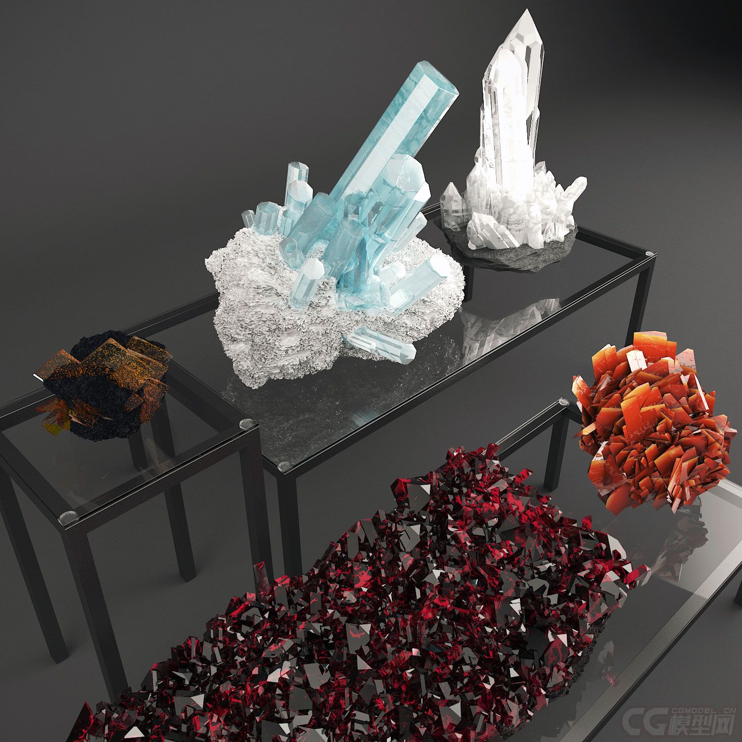 矿石赤铜矿钼钒混铜铅矿海蓝宝石山_lee_d作品_场景自然场景_cg模型网