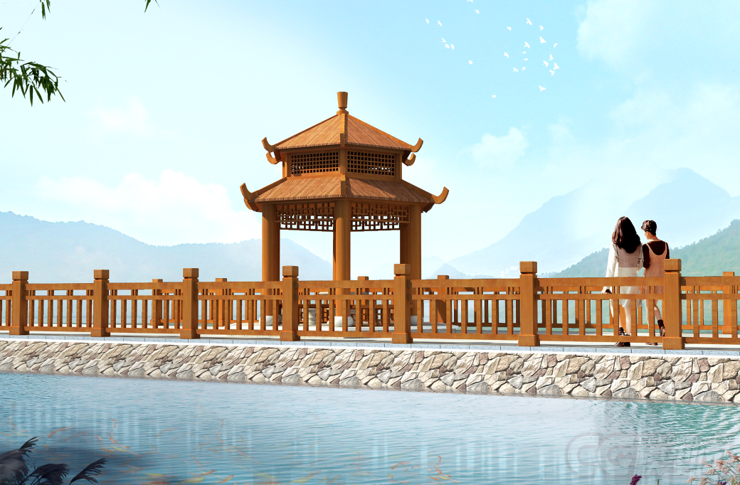 防腐木湖心亭 六角亭 双层