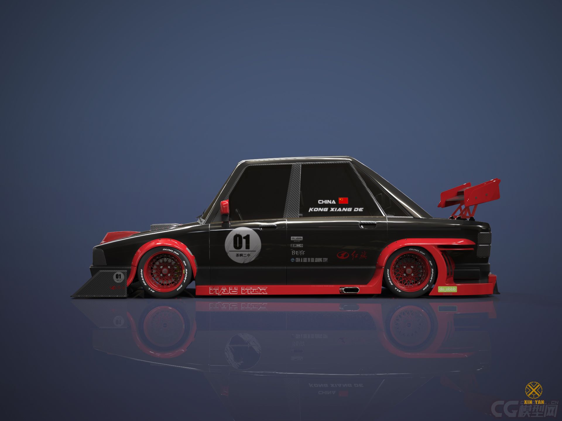 老款红旗轿车改装车,卡通风格