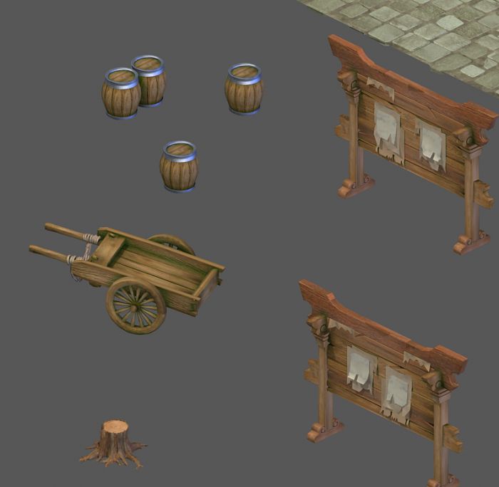q版山寨地板木桩公告栏_20598527作品_场景古代场景_cg模型网