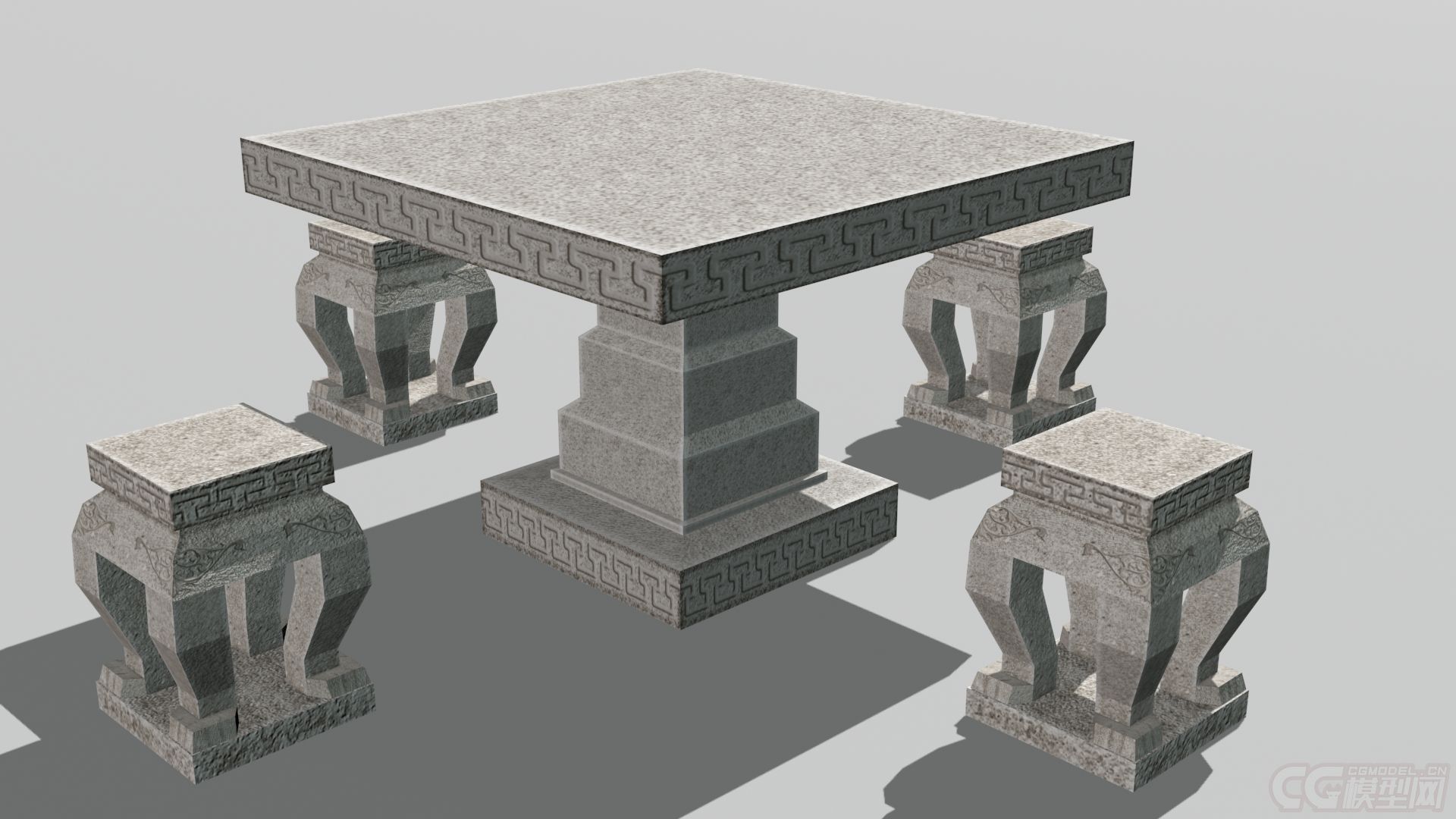 古风石桌组合模型-古代场景模型库-模型下载-cg模型网