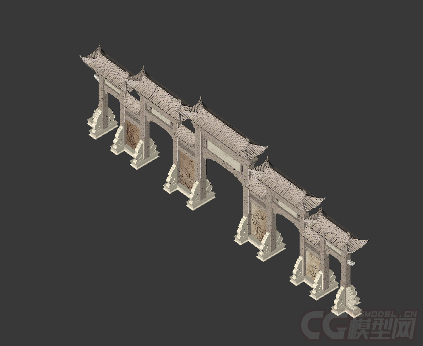 古建 五门十柱模型-自然场景模型库-模型下载-cg模型网