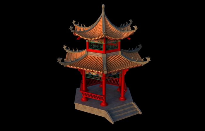 双层古建六角亭模型