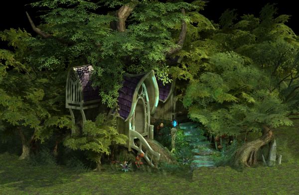 一个游戏场景树林小屋假山模型