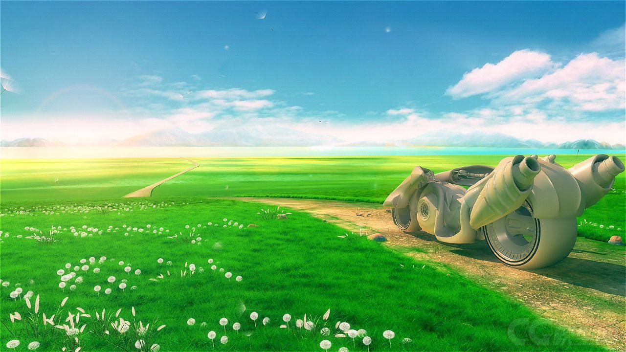 草原文明场景,草地有摆动动画,材质灯光全