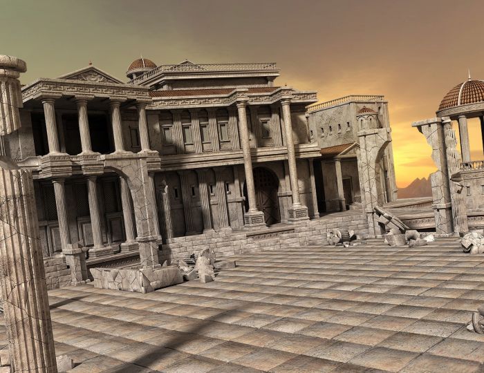 精细的希腊奥林匹亚神庙古建筑遗迹,遗址,_生物世界作品_场景现代场景