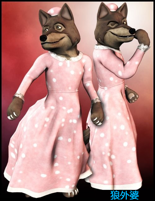 lw卡通角色系列之41——狡猾大灰狼模型,q版狼先生狼外婆,带绑定和