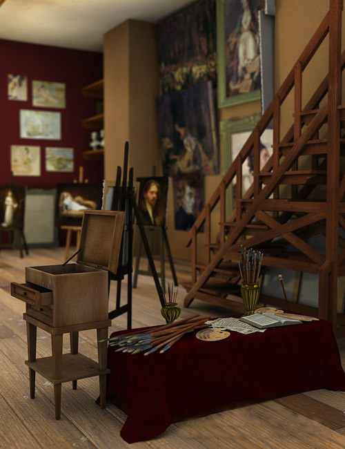 画家之家(1),天光画室,艺术家绘画工作室,画笔颜料画家油画静物台调色