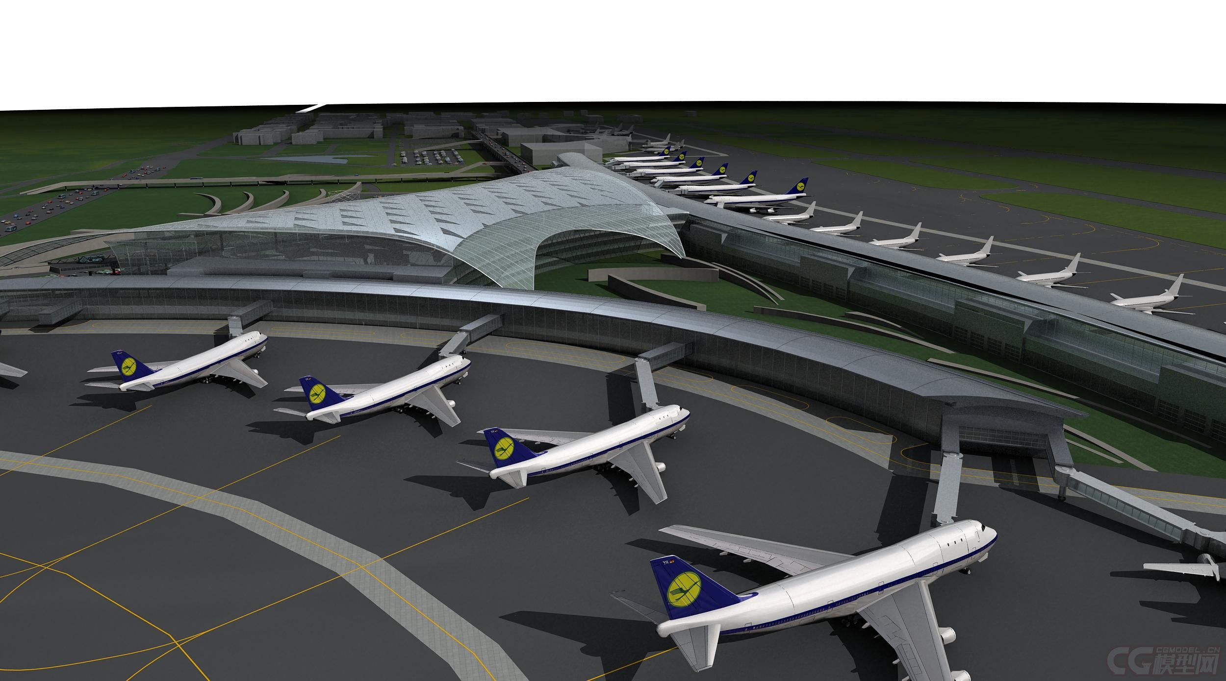城市飞机场,航站楼,长沙机场,_边际放牛娃作品_场景现代场景_cg模型网