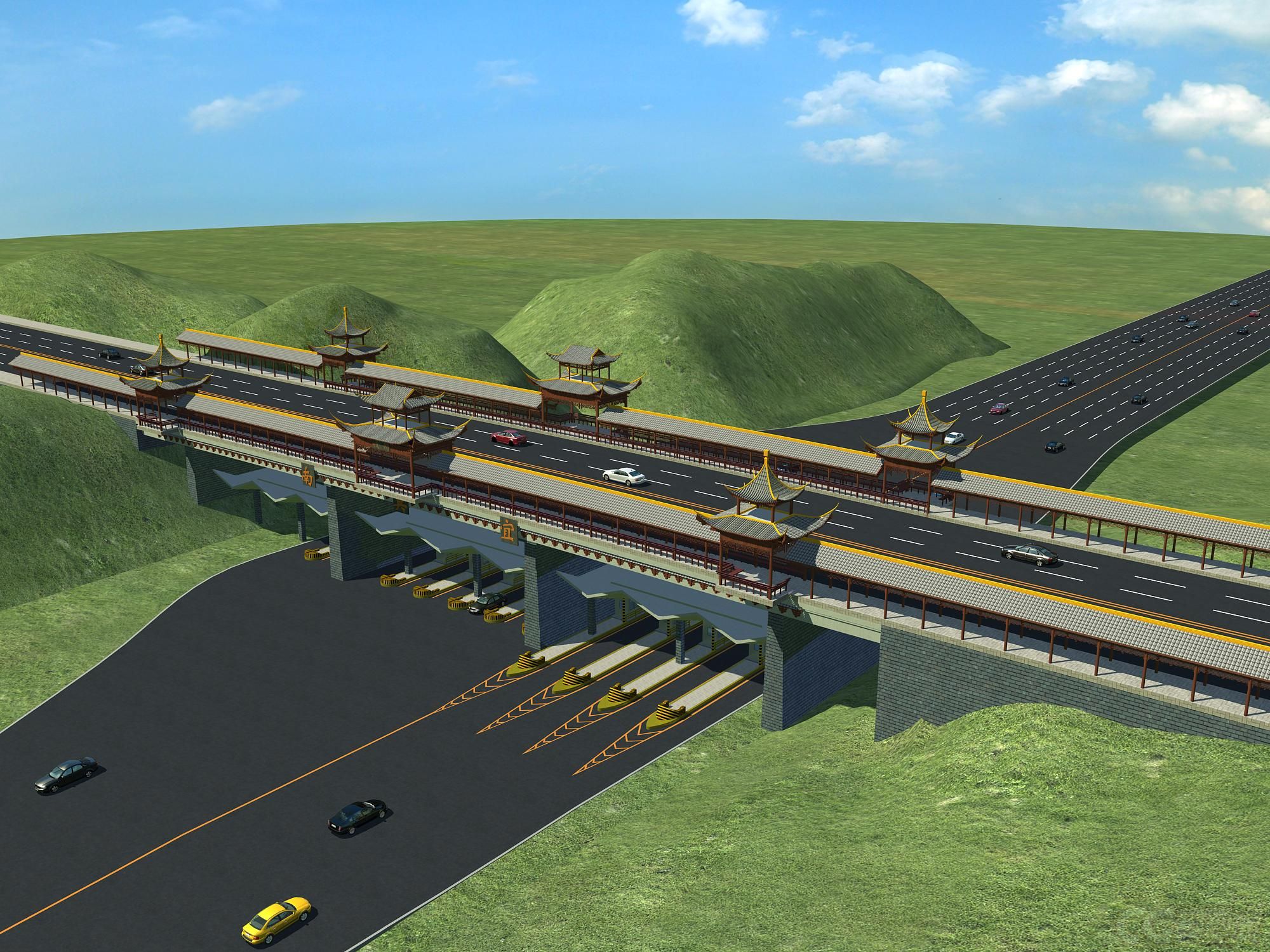 高速收费站3D模型 高速路模型-自然场景模型库-模型下载-cg模型网