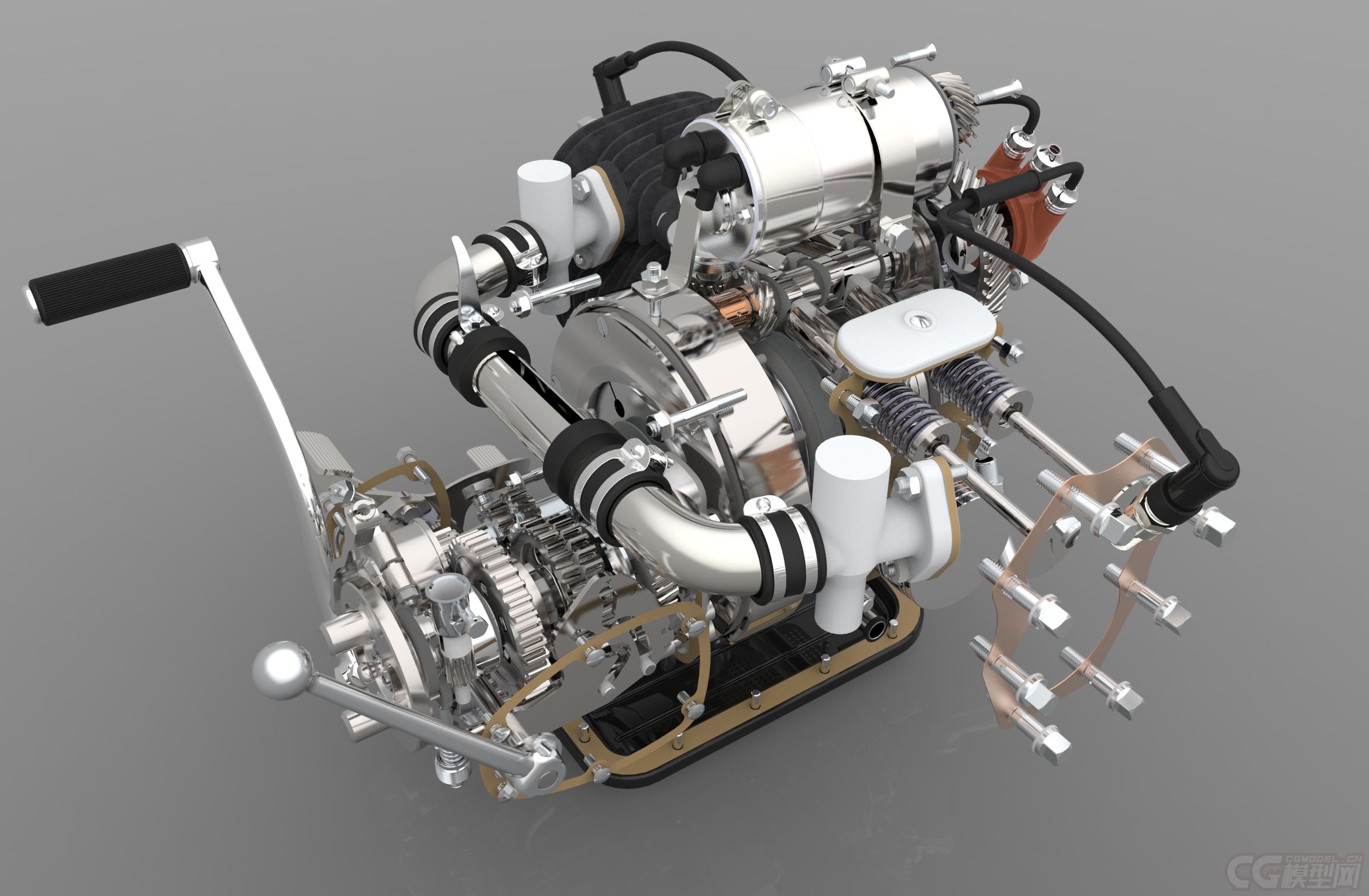 发动机模型,非常精细,内部结构完整,结构清晰可见