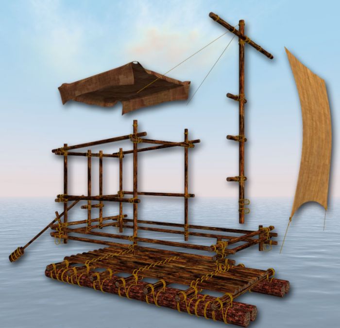 精细的筏子,木筏,木船,小船,救生筏模型,小木筏模型,带一些部件