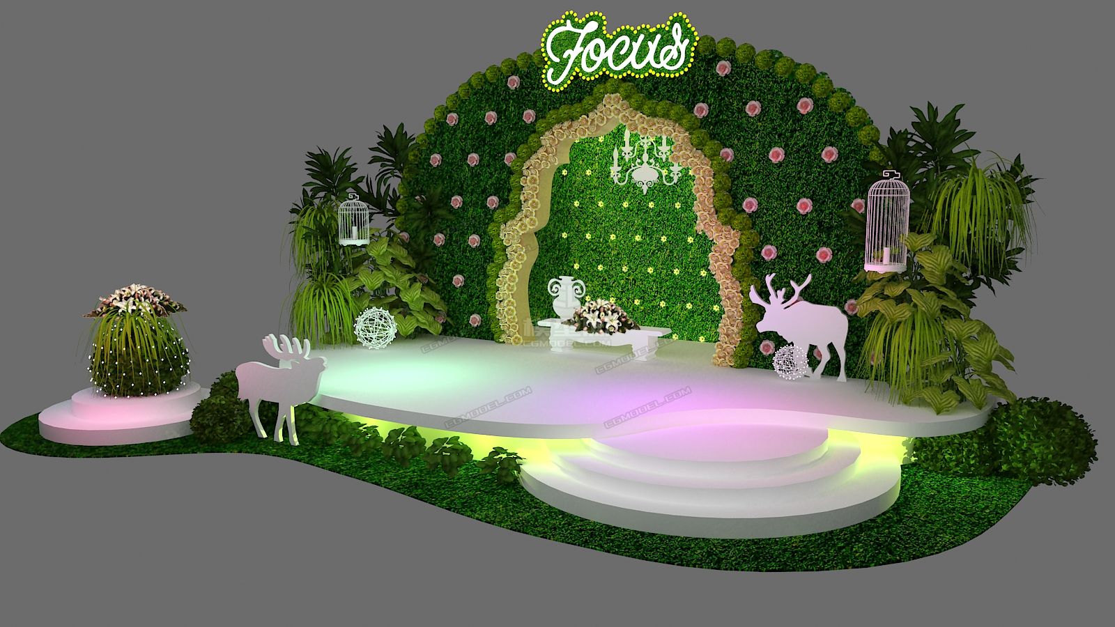 绿色清新植物舞台设计 植物墙 花墙 美术陈列 婚礼舞台 舞美 自然