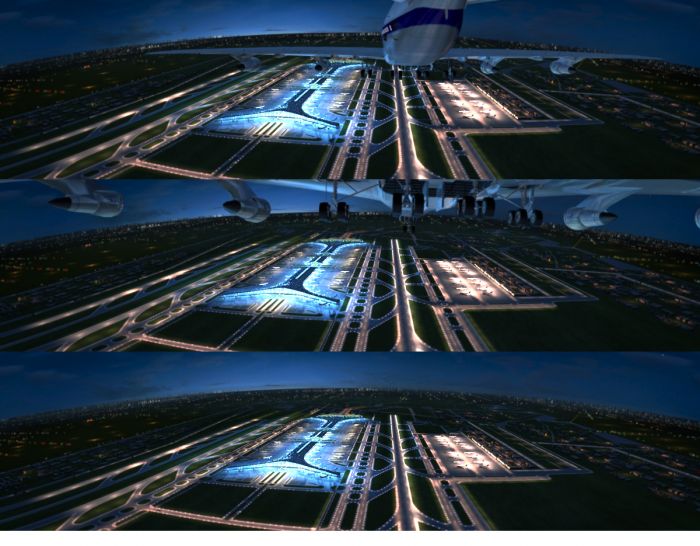 首都国际机场飞机场真实t3航站楼 跑道夜景动画场景 飞机有动画