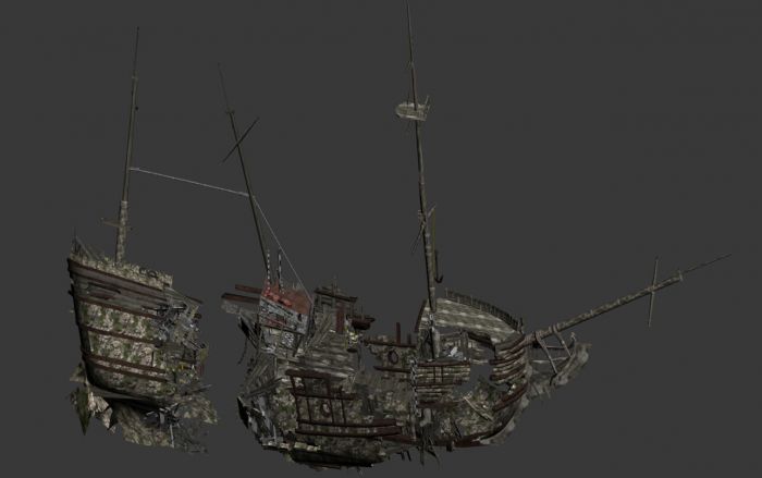 古墓丽影—复古诡异  带桅杆的 断船 木船