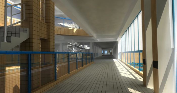 建筑动画——大气简约型 完整校园场景 宿舍 教学楼