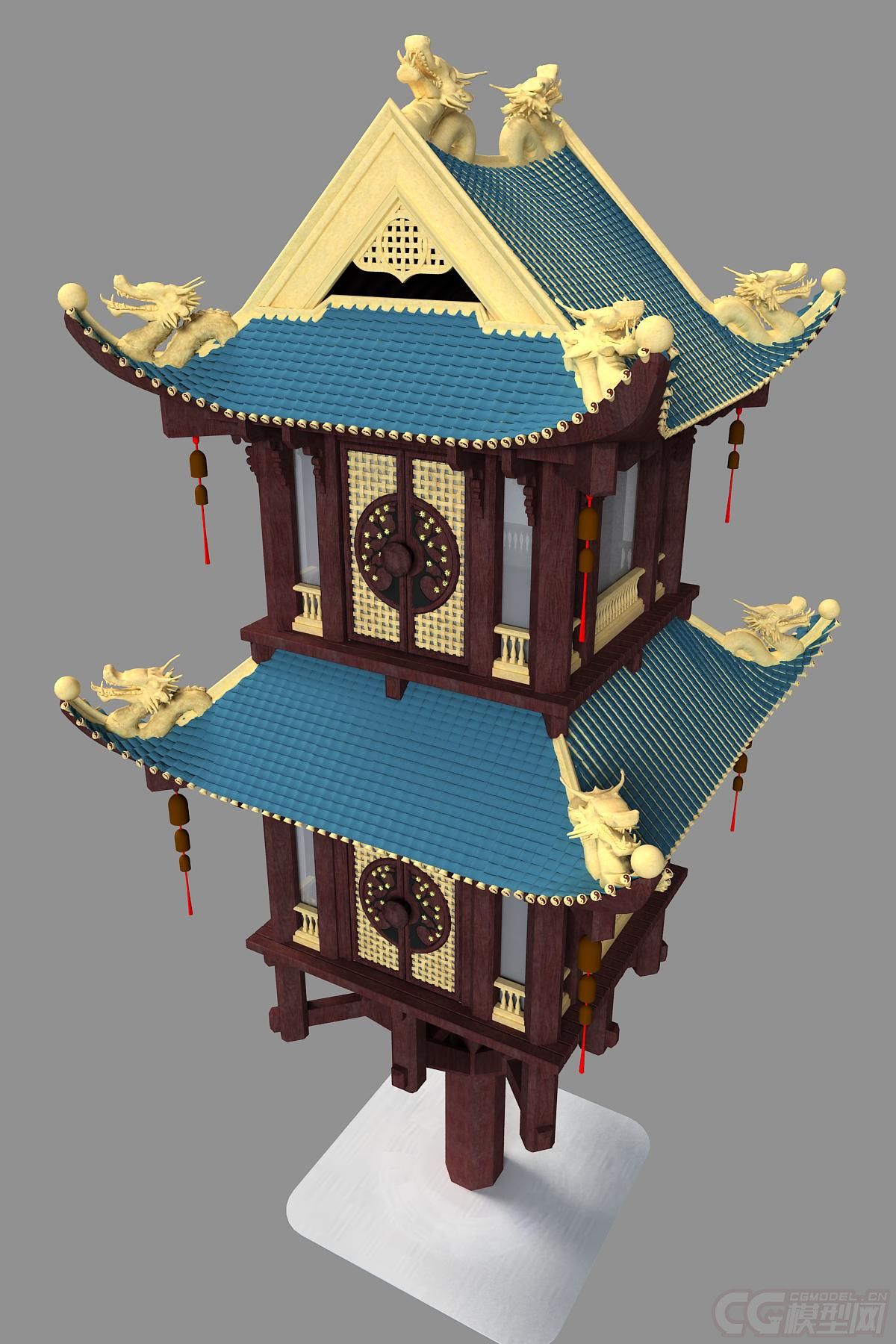 精細的古建,中式盤龍塔,古代建築,木塔樓_00wang1122作品_場景自然場