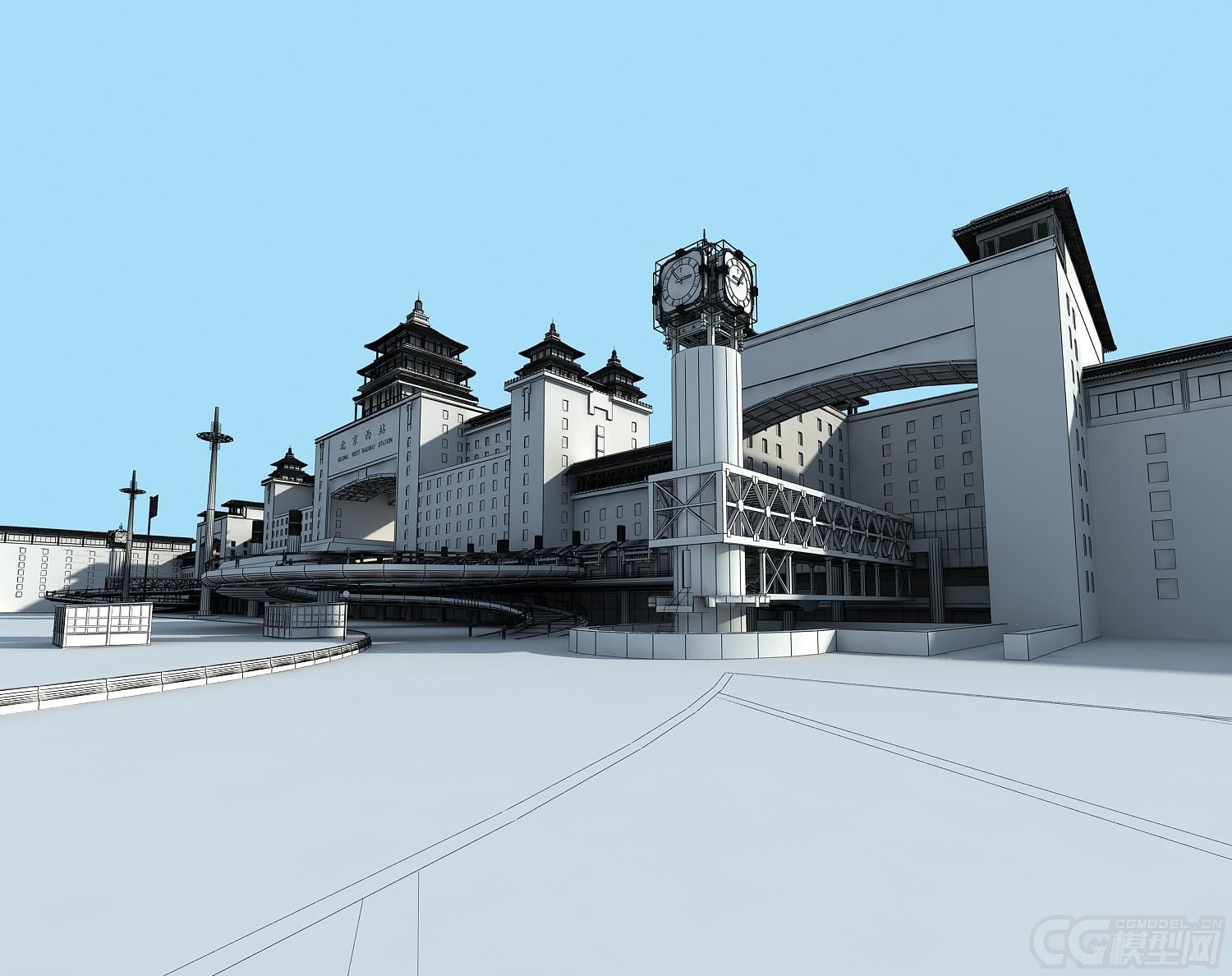 超写实北京西站3d模型,北京站,城市建筑场景模型,城市地标,火车站