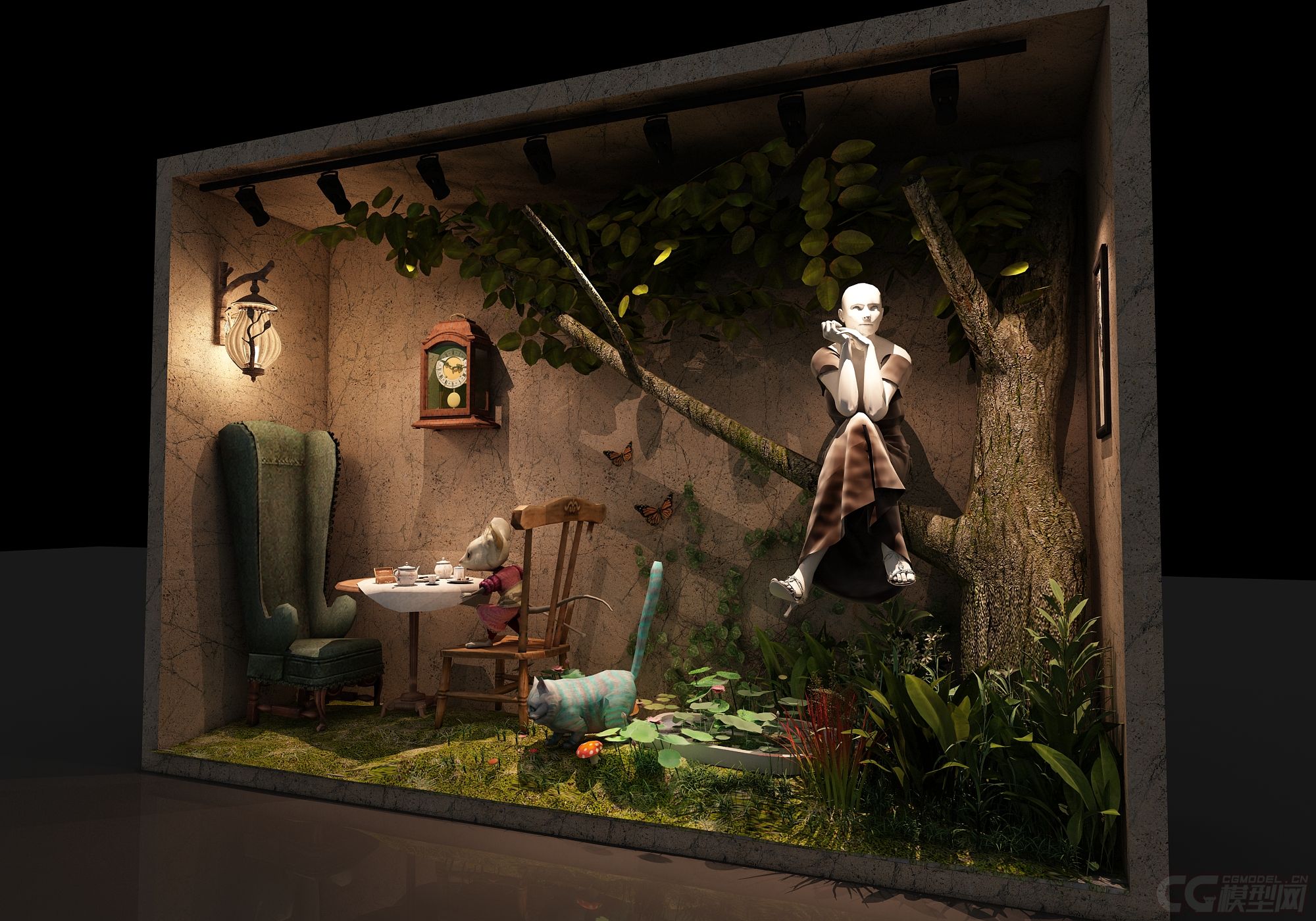 梦幻橱窗卡通老鼠猫挂钟