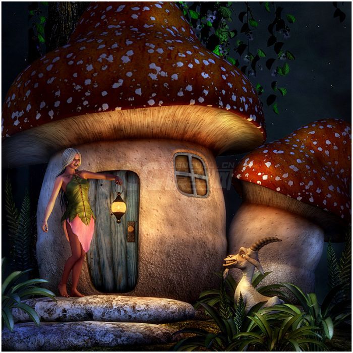 美丽的精灵族蘑菇房模型_一只小胖孩子作品_场景自然场景_cg模型网