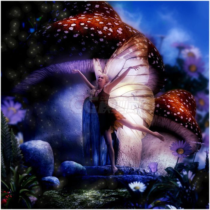 美丽的精灵族蘑菇房模型_一只小胖孩子作品_场景自然场景_cg模型网