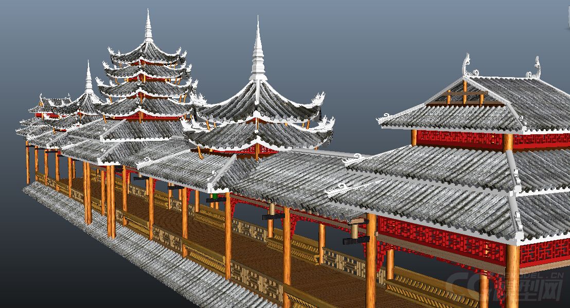 苗族侗族民族特色建筑鼓楼风雨桥长廊走廊休息栈道