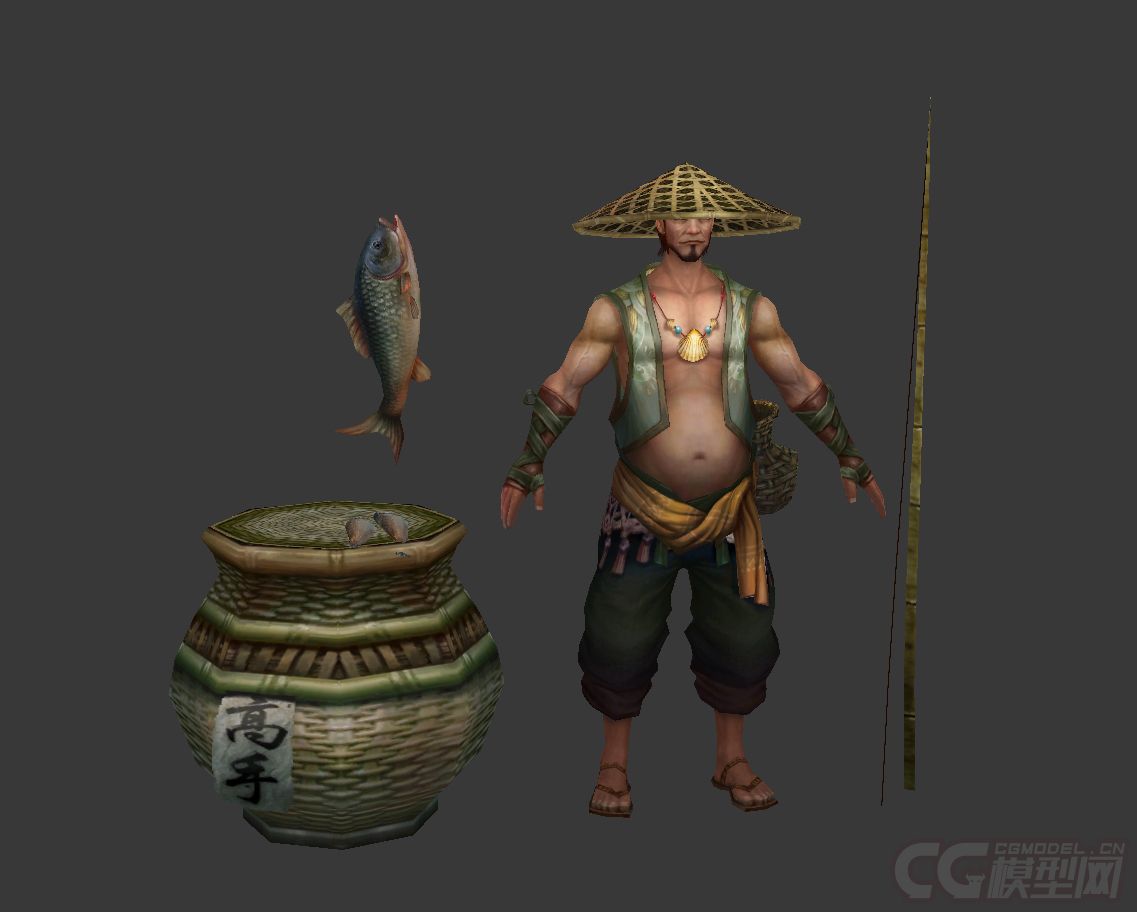 古代人物渔夫打鱼人戴斗笠的渔夫鱼江湖人士打鱼人鲤鱼渔夫