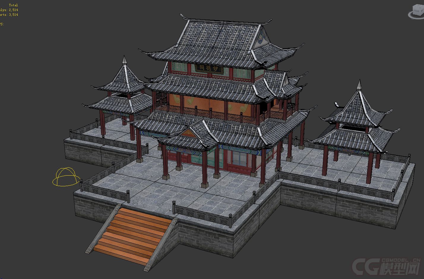 东方古建筑城楼塔楼客栈模型-古代场景模型库-3ds Max(.max)模型下载-cg模型网