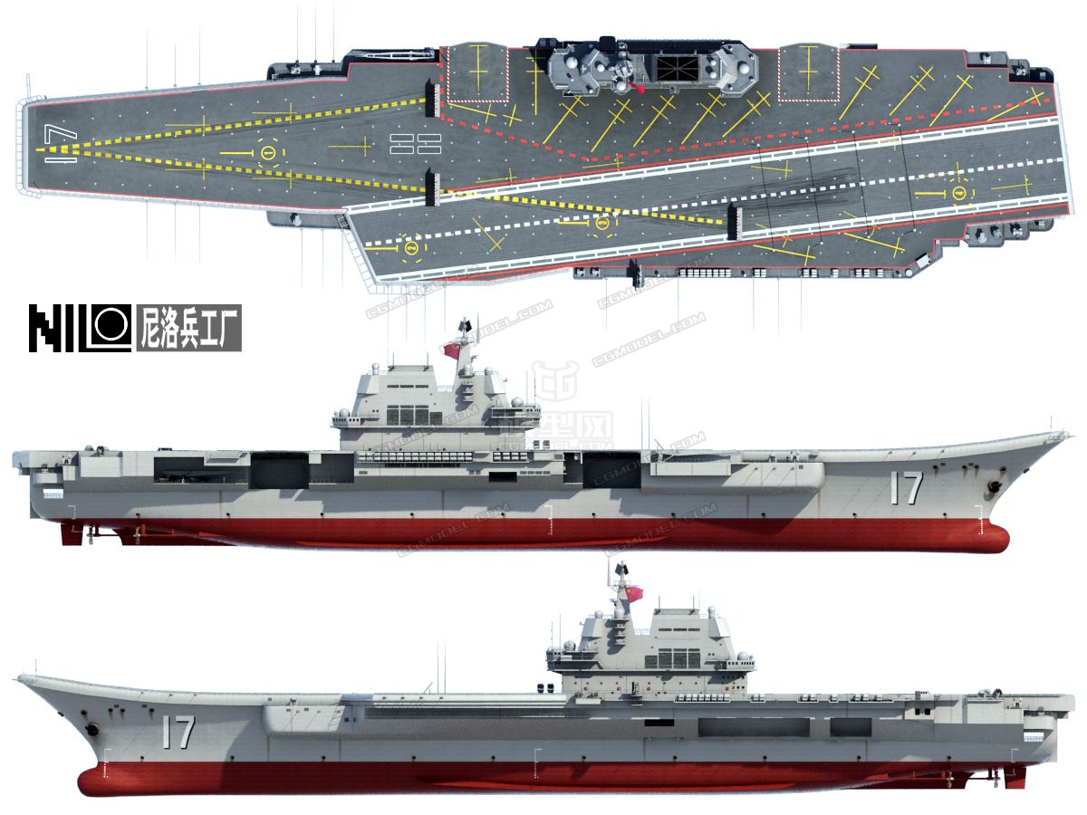 002山东舰航母cv17及舰载机模型贴图