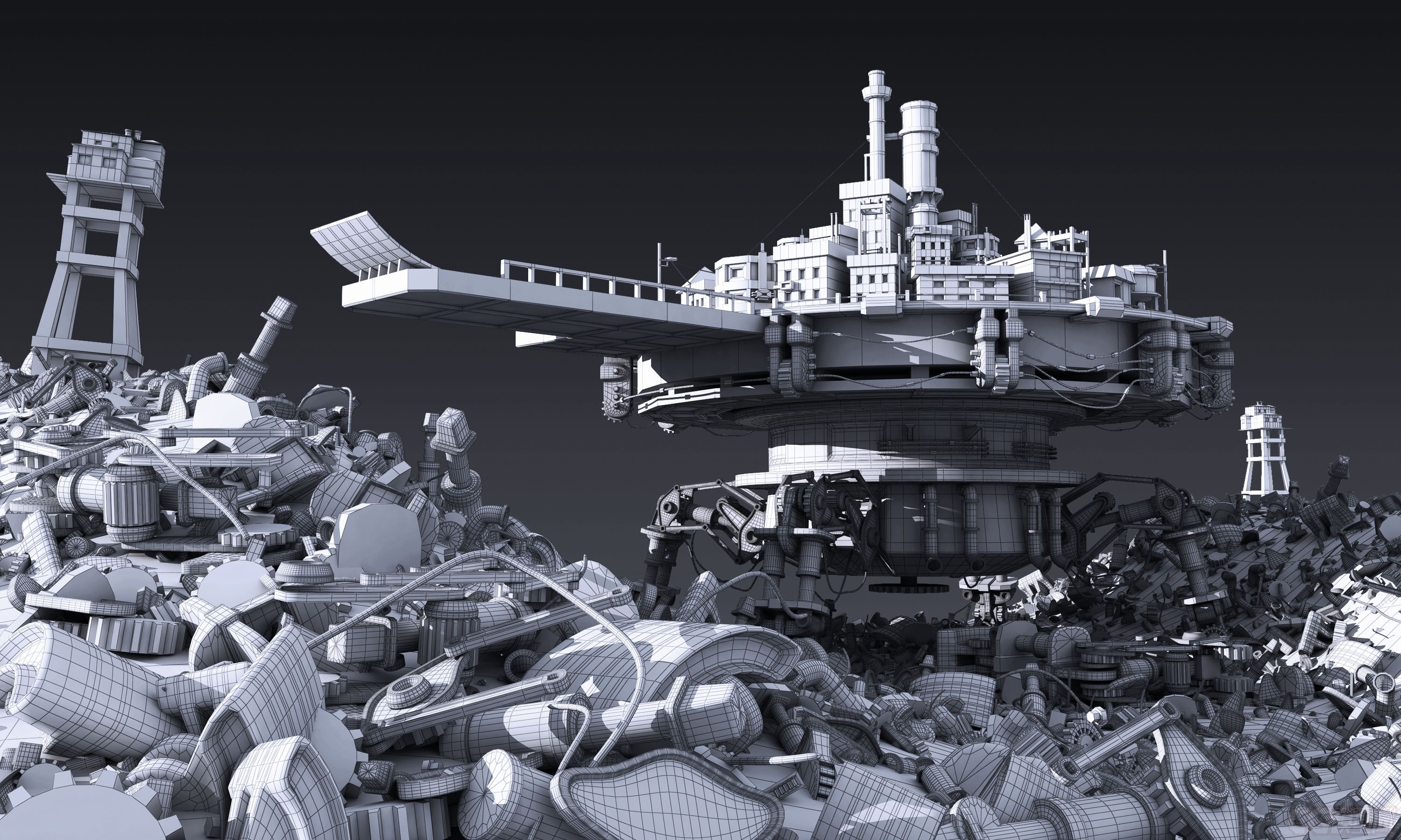 垃圾场 白模_mudcat作品_场景自然场景_cg模型网