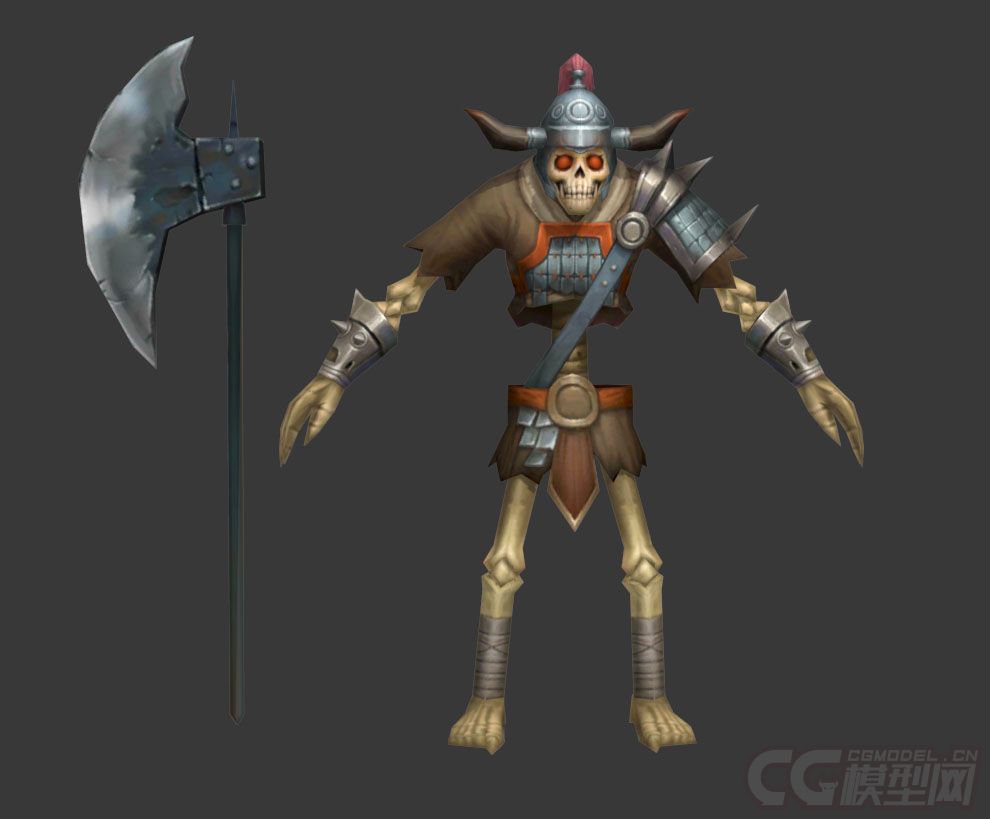 骷髅战士骷髅士兵拿着斧子巨斧的骷髅怪亡灵士兵