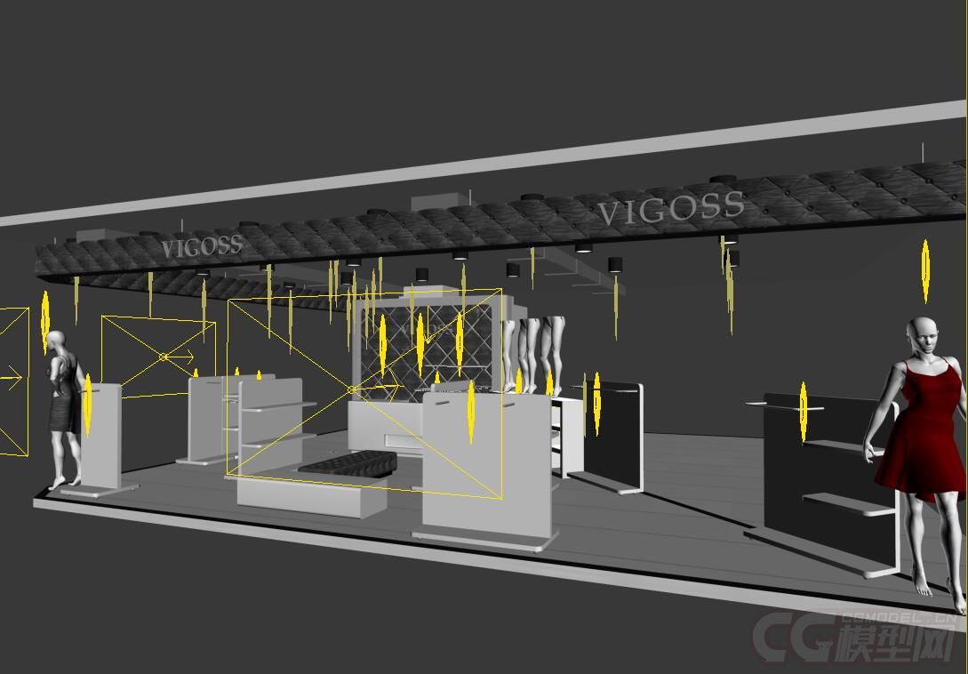 商場,服裝店櫥窗展臺設計3d模型,帶燈光貼圖材質