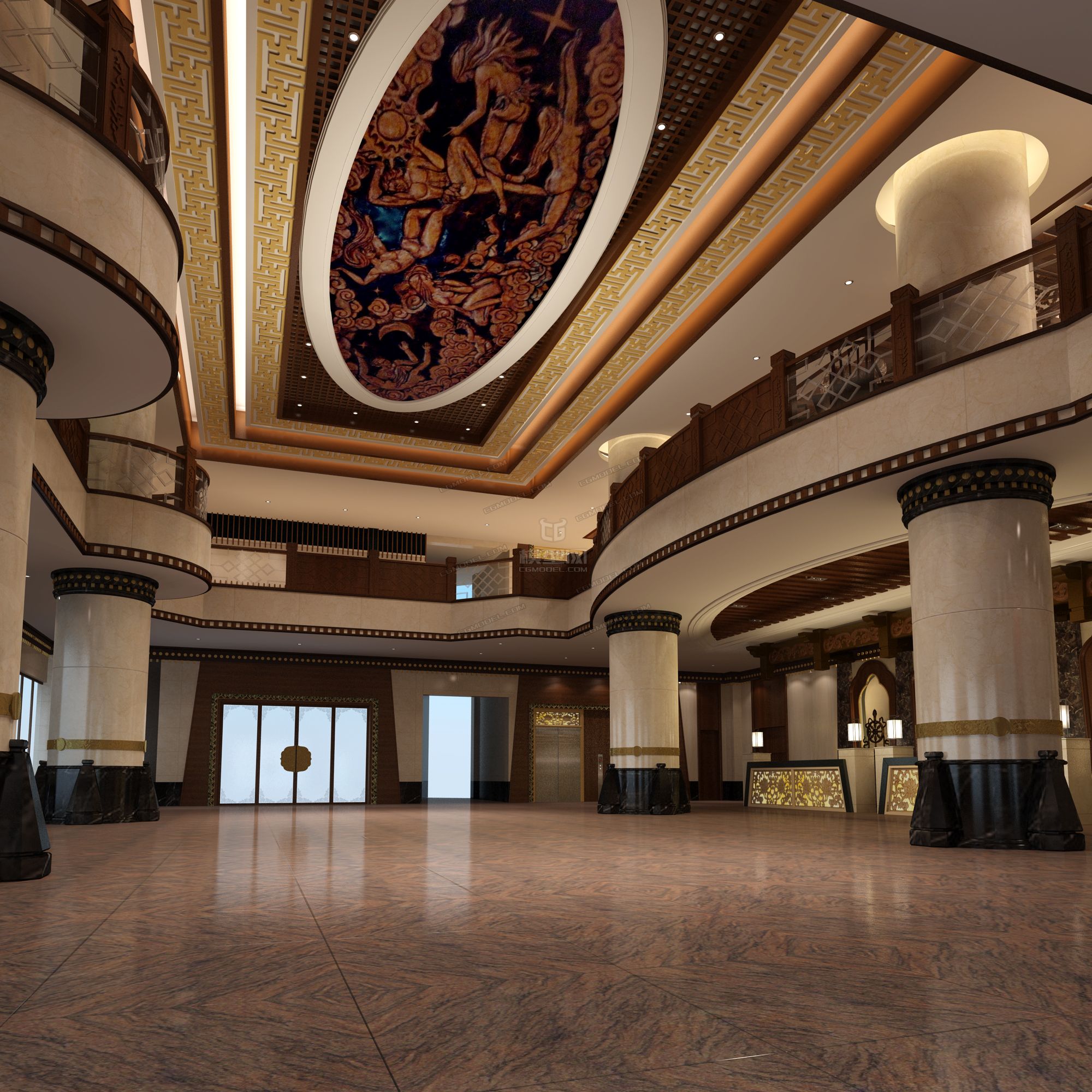 藏式风格,酒店大堂,灯光材质齐全_好时光(⊙o⊙)…作品_场景现代场景