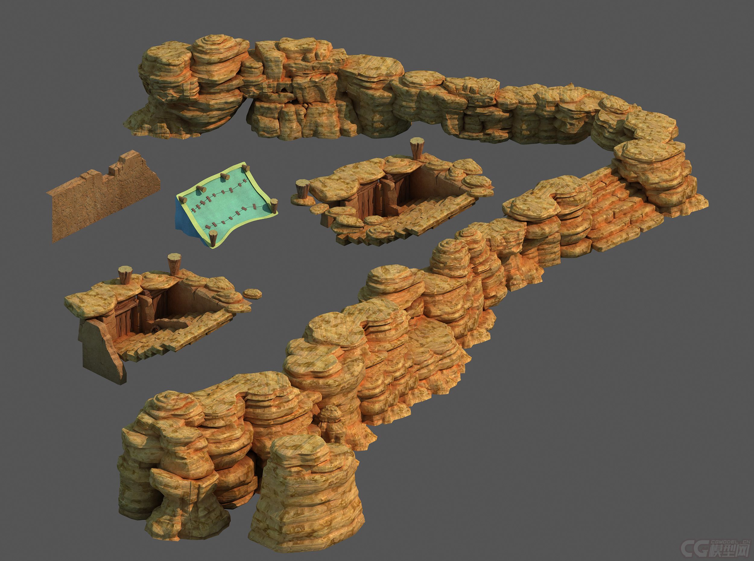 崖壁 山石 石头 峭壁 洞穴_xiaohuangya123作品_场景自然场景_cg模型
