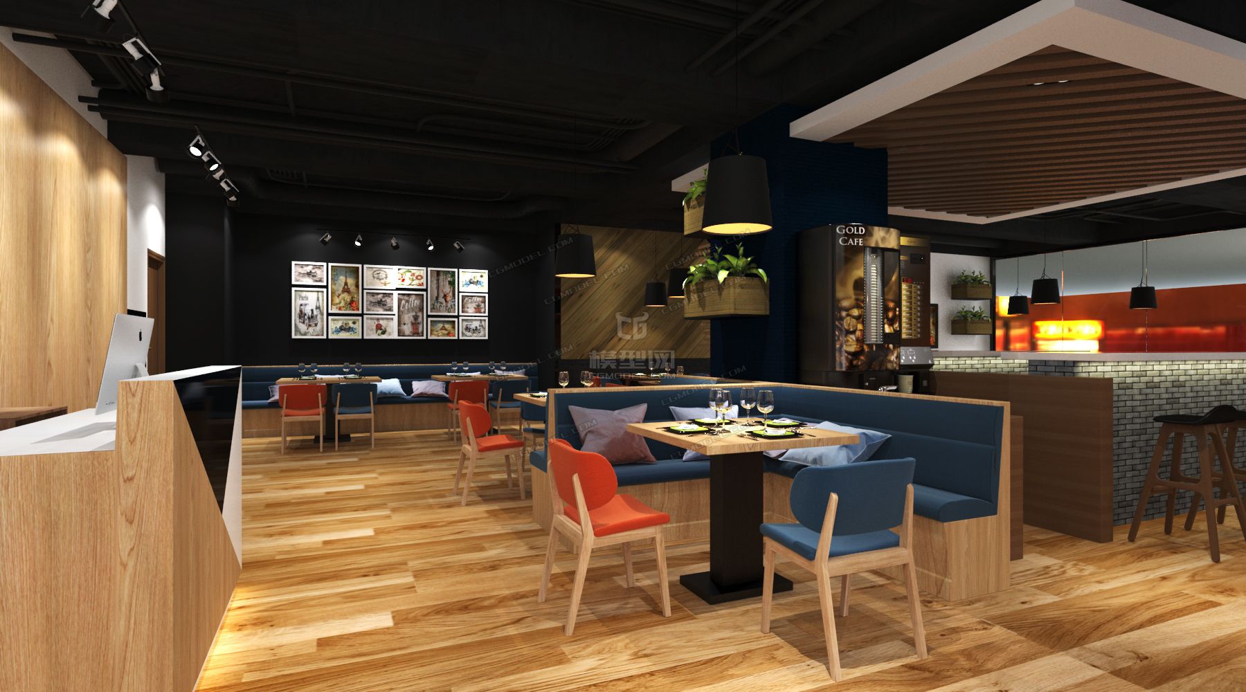 西餐厅,loft 现代-现代场景-场景-小王8-cg模型网