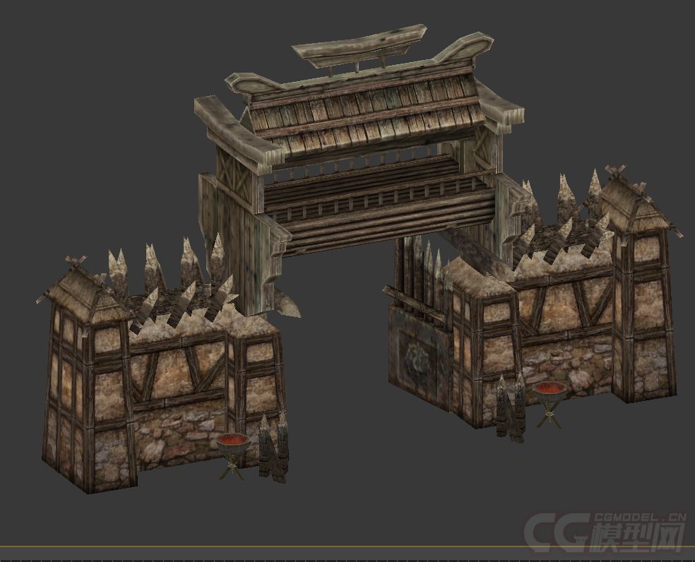 3D写实山寨大门 城门模型-古代场景模型库-模型下载-cg模型网