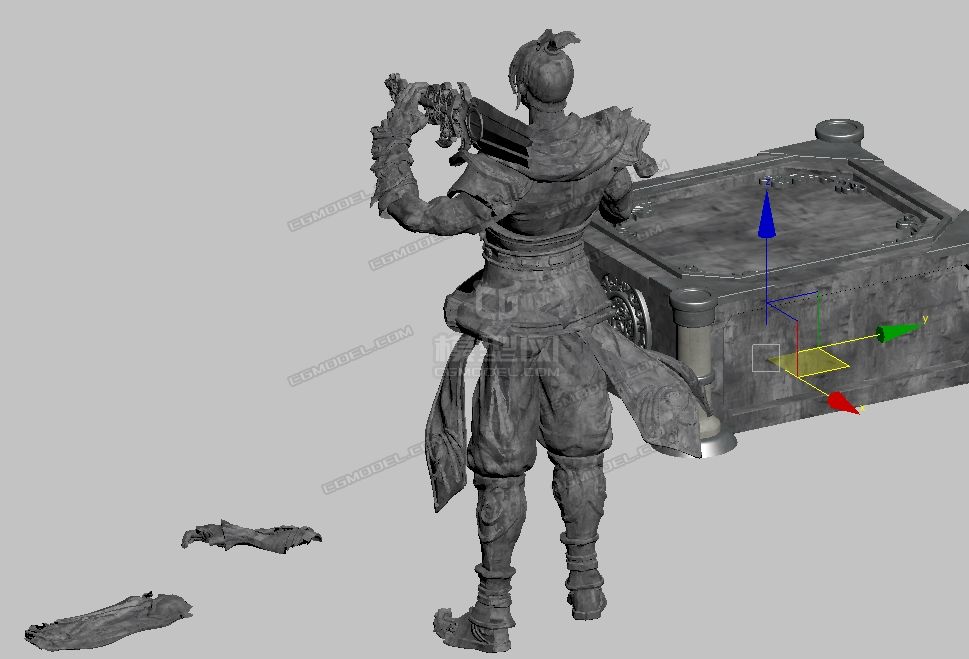 破损的剑客雕像,中式台子,武士侠客大侠英雄将军雕像