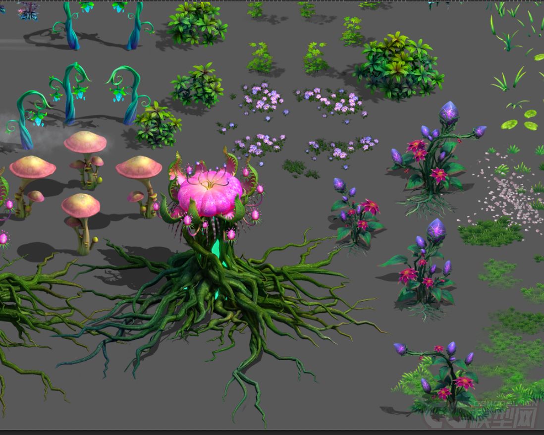 q版高清植物花草修图素材psd格式4合1游戏美术后期素材