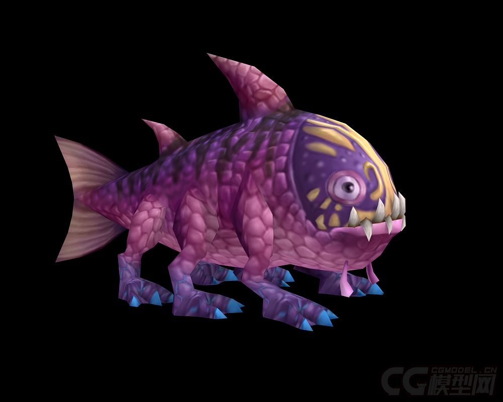 卡通怪物 长脚的鱼人怪物 怪兽 鱼妖怪 带绑定有动画