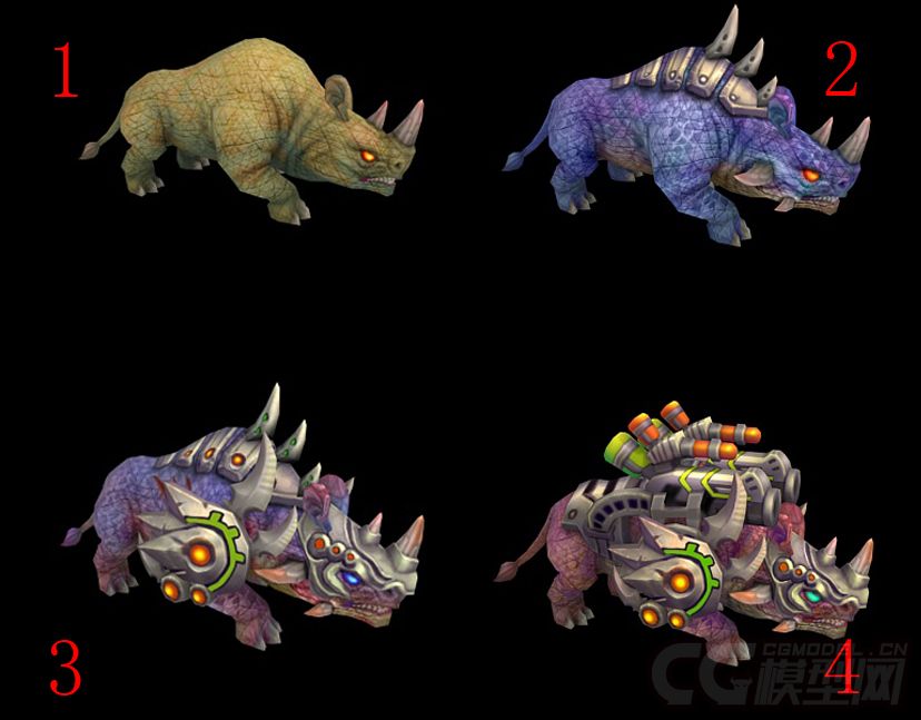 高质量犀牛坐骑 犀牛怪  五彩犀牛  带绑定有动画