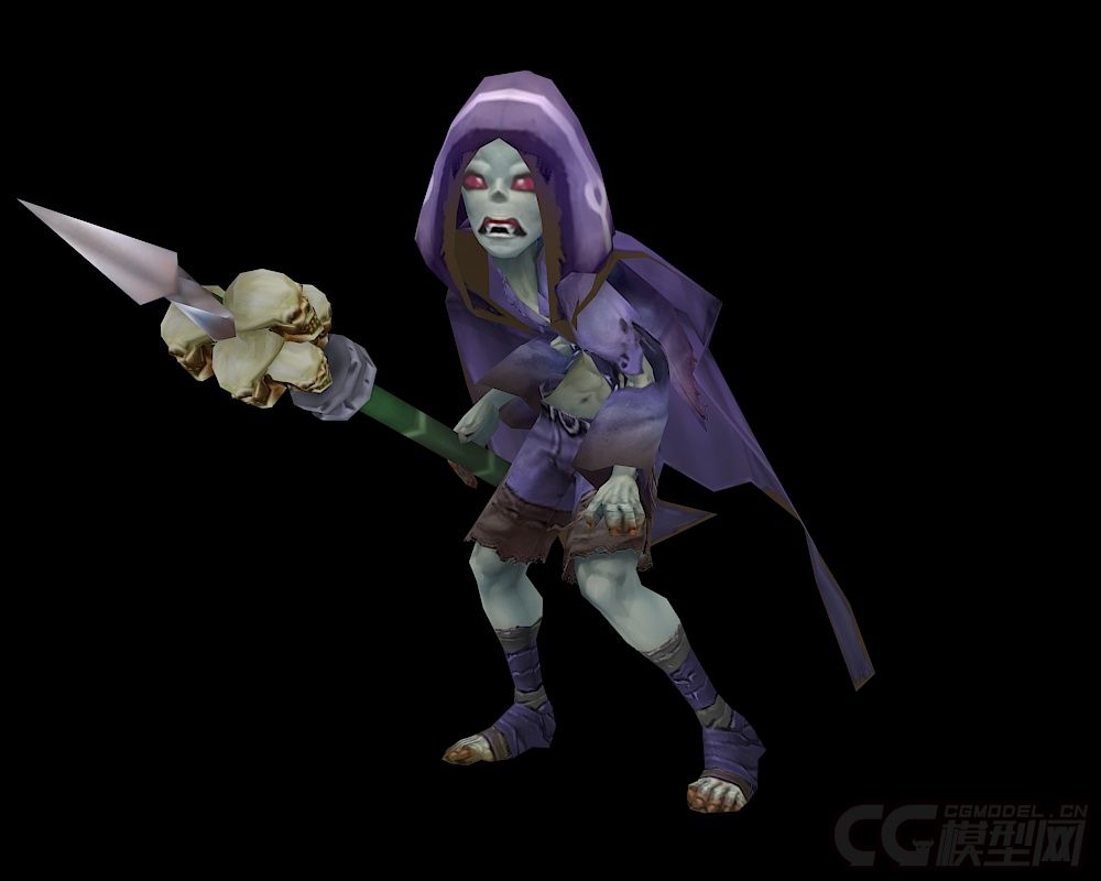 卡通q版 僵尸怪  女僵尸法师 僵尸魔法师  带绑定有动画