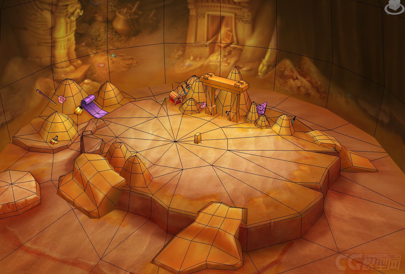 卡通q版 沙漠地下宝藏 金银财宝 珠宝 _changjing_cg作品_场景自然