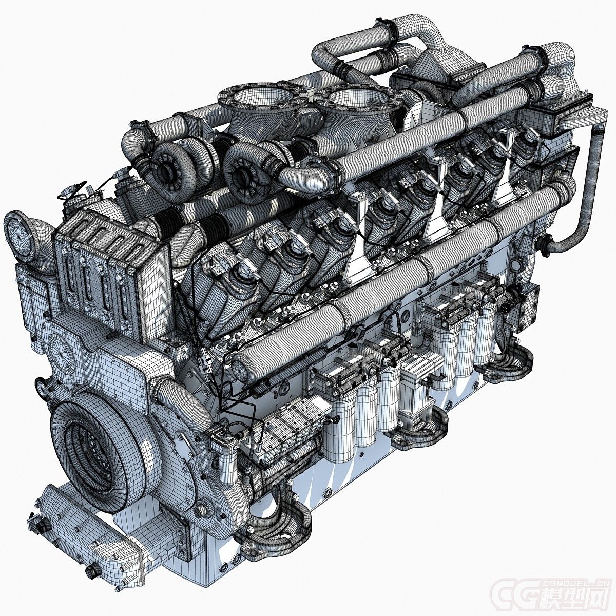 v12汽车发动机引擎模型dieselengine精模