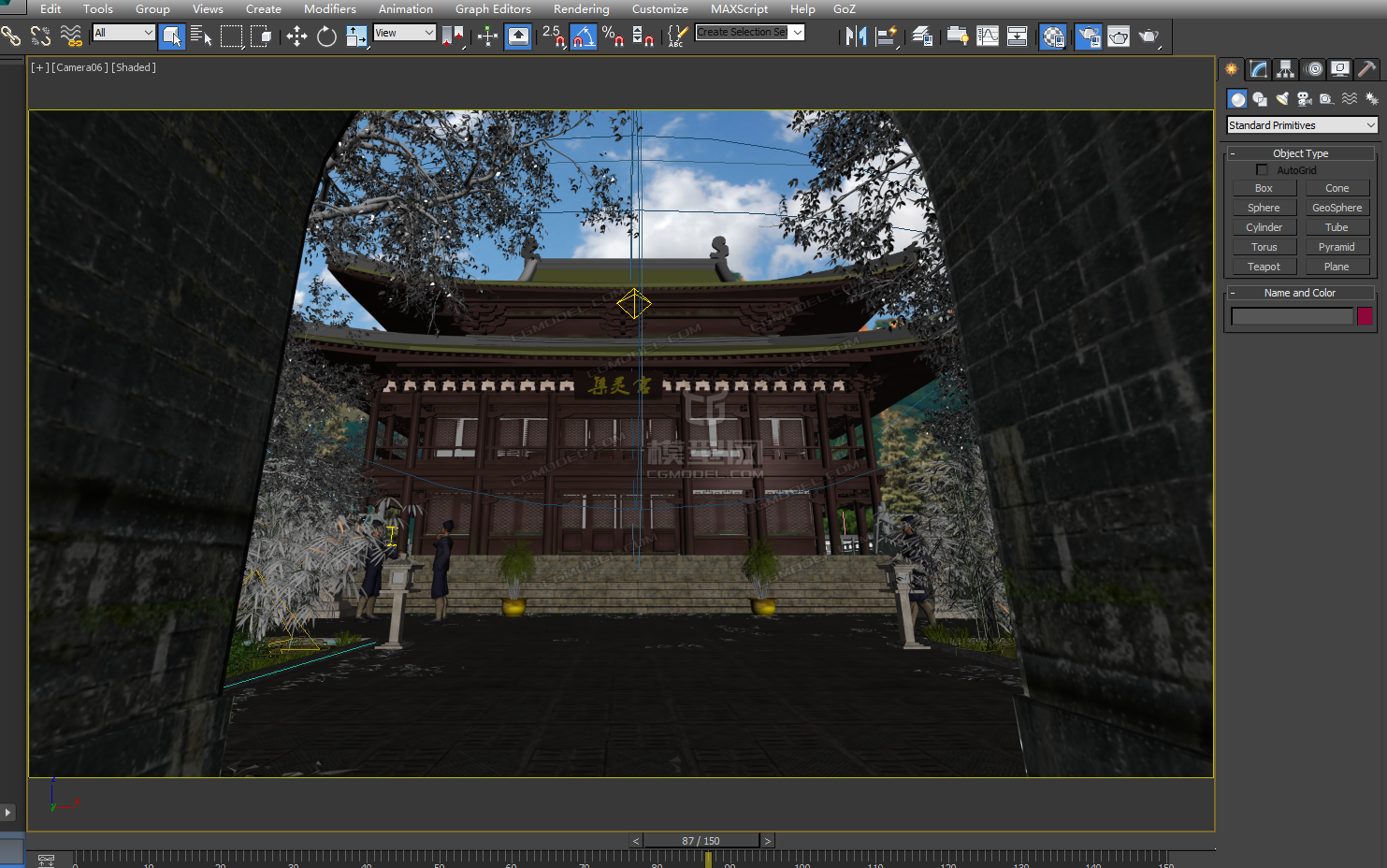 原创道观场景,模型贴图材质齐全,,道士带有动画,满足一般项目需求!